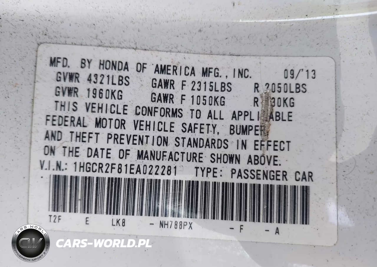2014 Honda Accord Ex-L VIN:1HGCR2F81EA022281 - 9