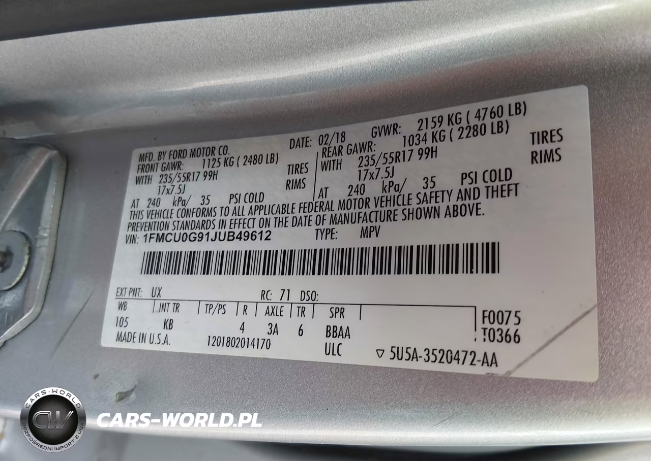2018 Ford Escape Se VIN:1FMCU0G91JUB49612 - 9