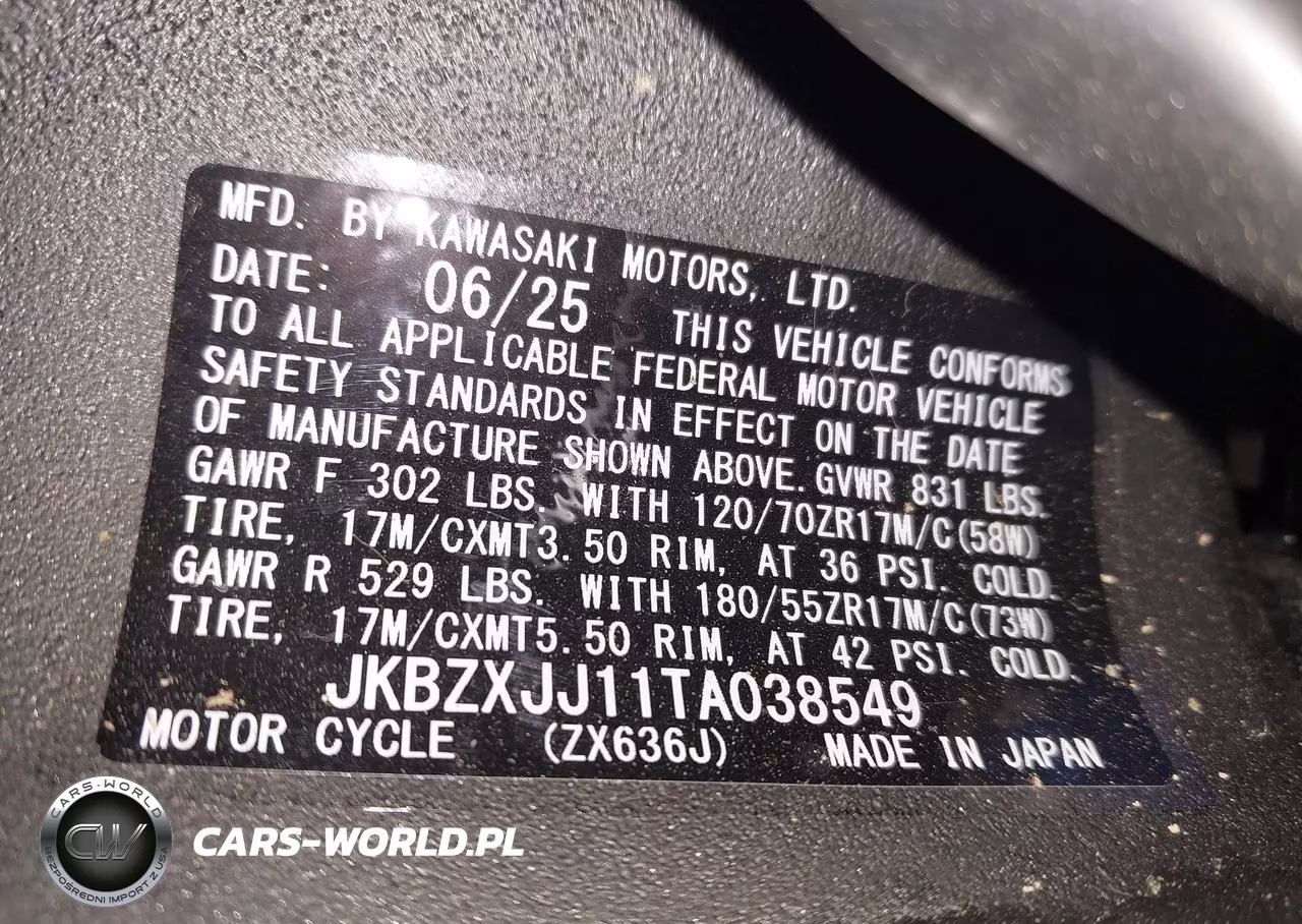 2026 Kawasaki Zx636 K VIN:JKBZXJJ11TA038549 - 10