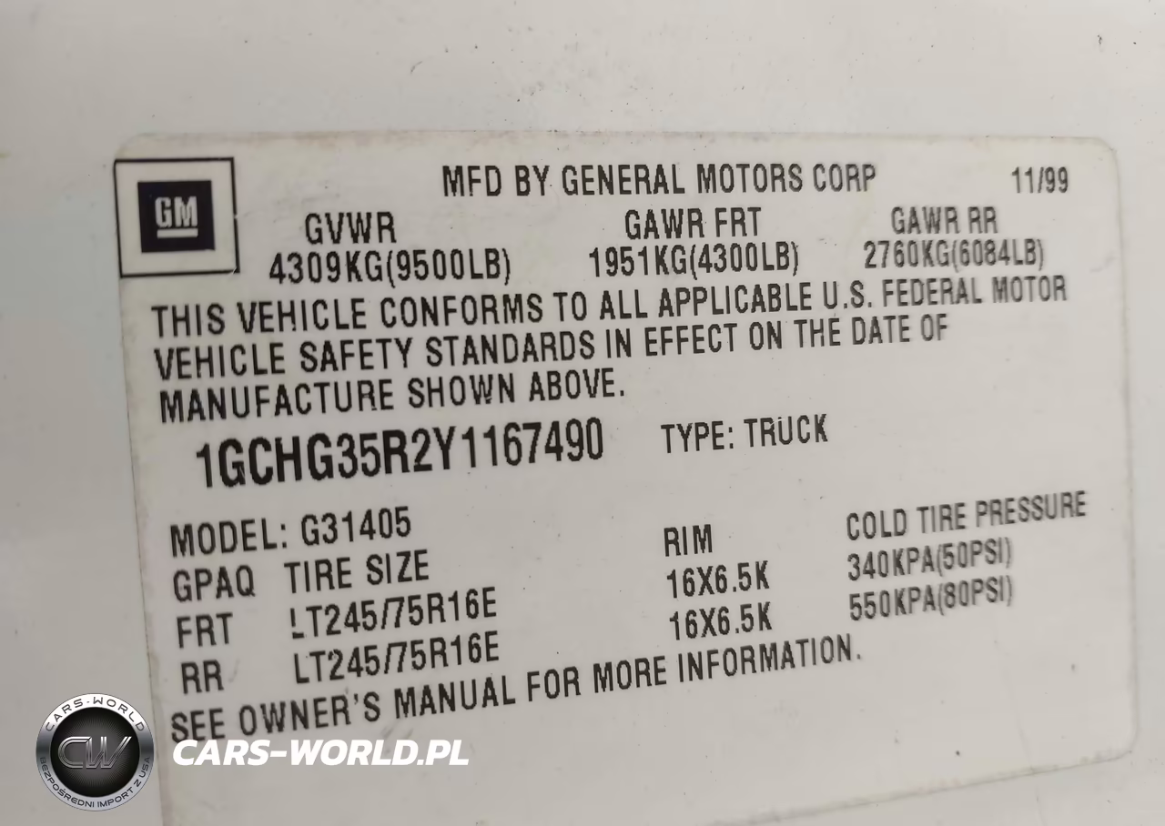2000 Chevrolet Express VIN:1GCHG35R2Y1167490 - 9