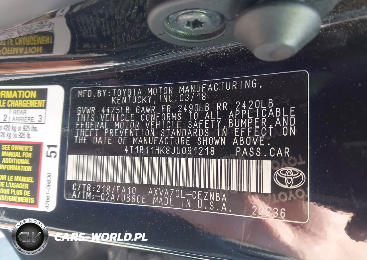 2018 Toyota Camry Le VIN:4T1B11HK8JU091218 - 9