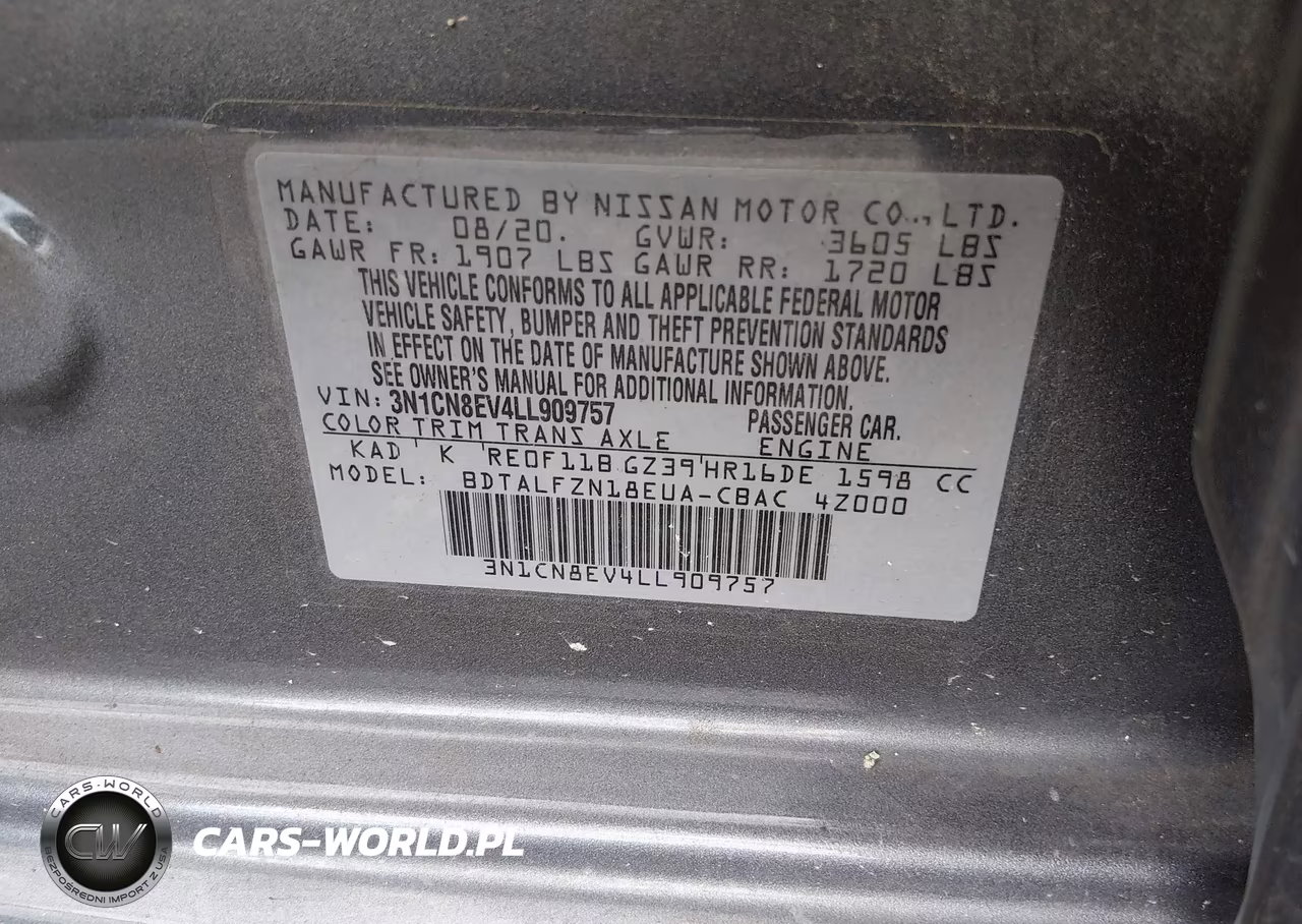 2020 Nissan Versa Sv Xtronic Cvt VIN:3N1CN8EV4LL909757 - 9