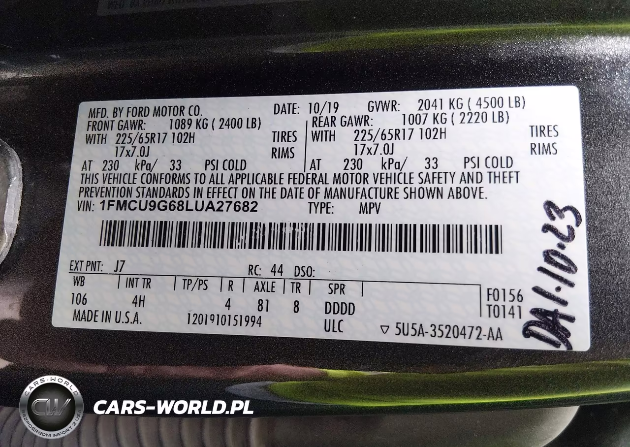 2020 Ford Escape Se VIN:1FMCU9G68LUA27682 - 9