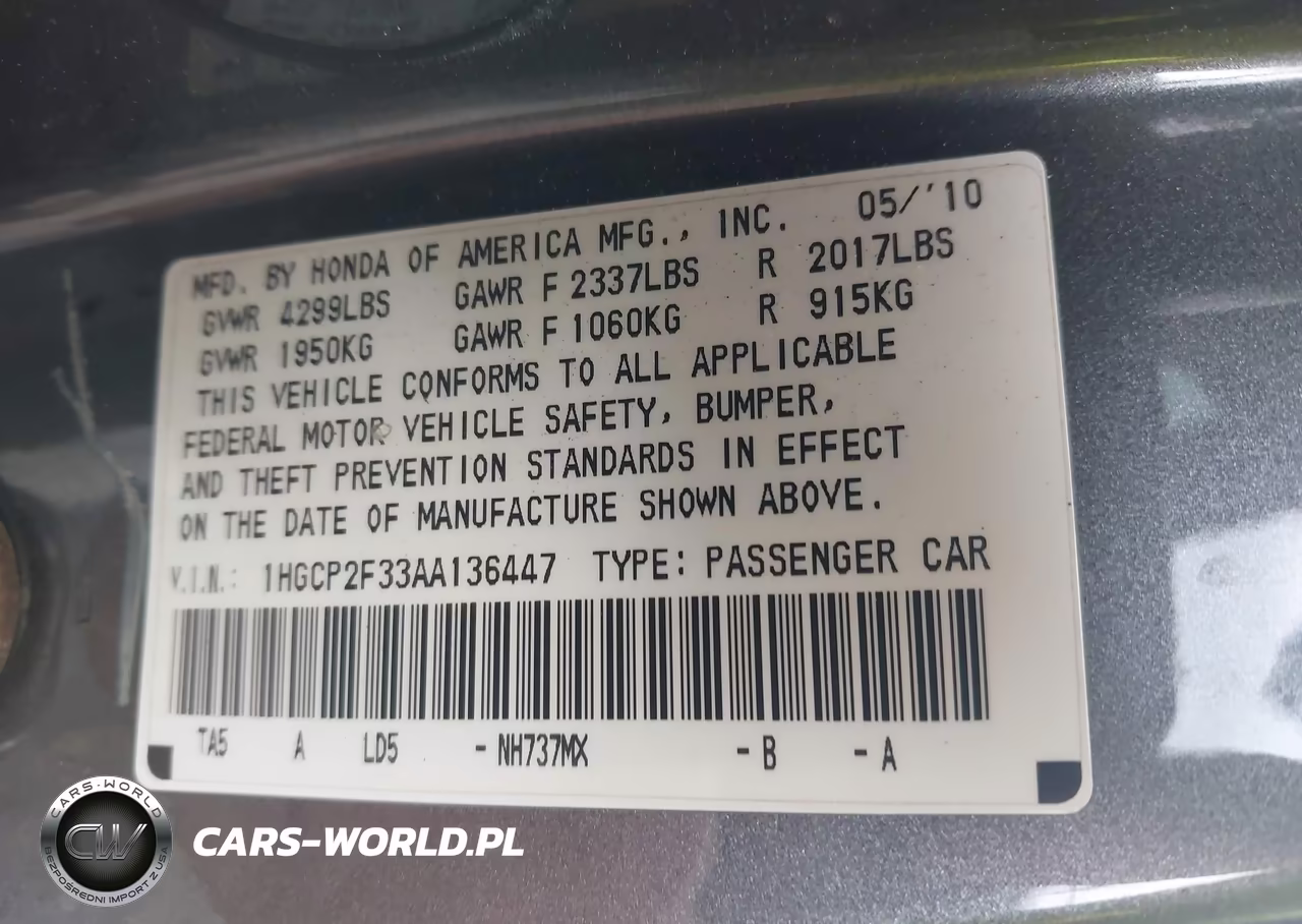 2010 Honda Accord 2.4 Lx VIN:1HGCP2F33AA136447 - 9
