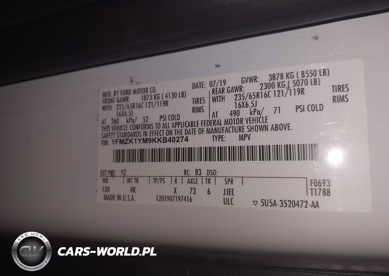 2019 Ford Transit-150 Xl-Xlt VIN:1FMZK1YM9KKB40274 - 9