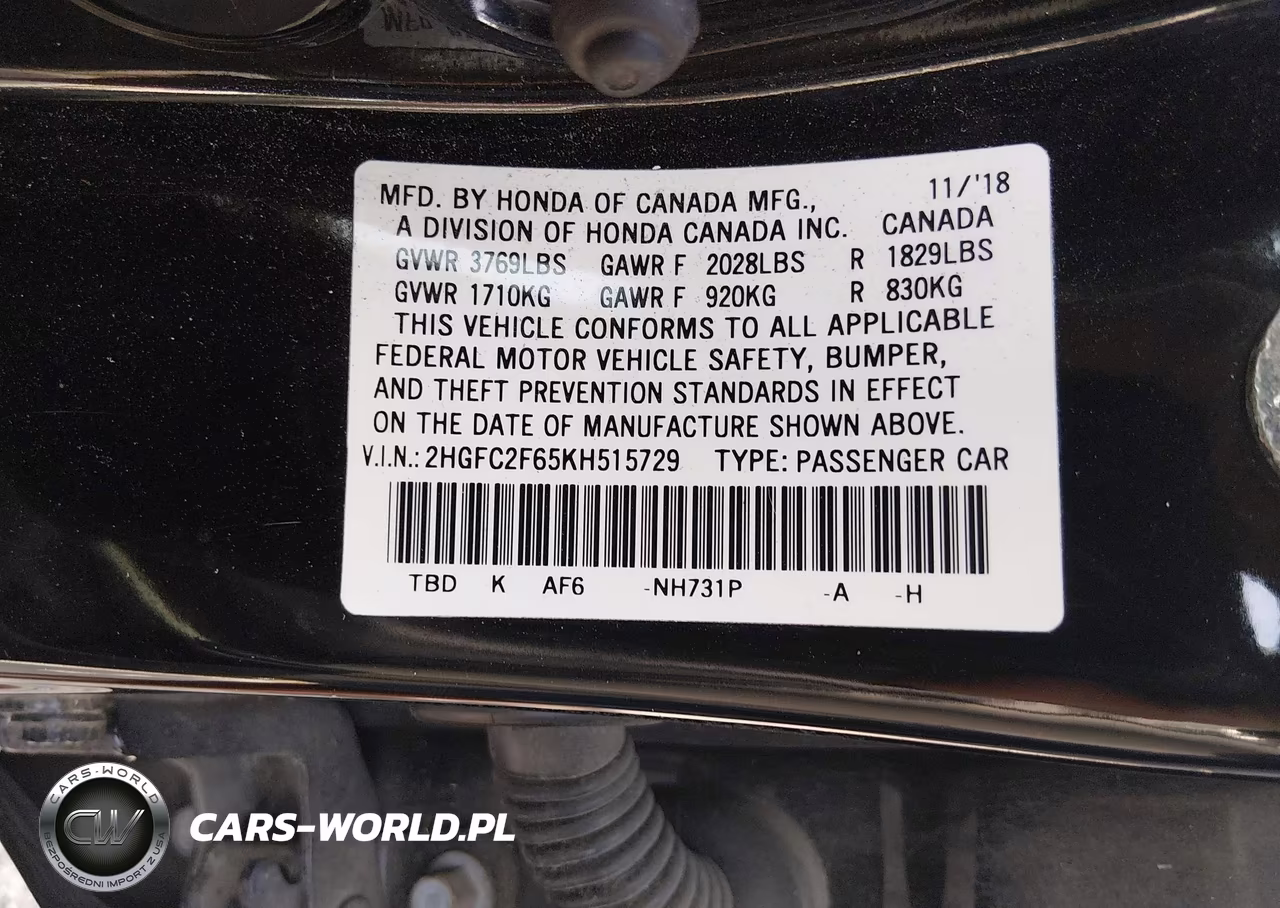 2019 Honda Civic Lx VIN:2HGFC2F65KH515729 - 9