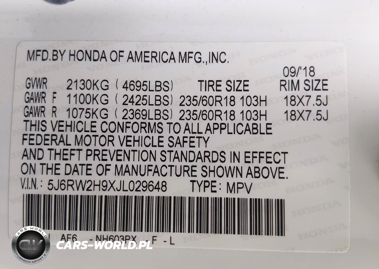 2018 Honda Cr-V Touring VIN:5J6RW2H9XJL029648 - 9