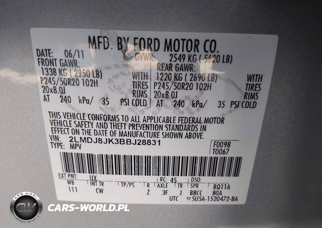 2011 Lincoln Mkx VIN:2LMDJ8JK3BBJ28831 - 9