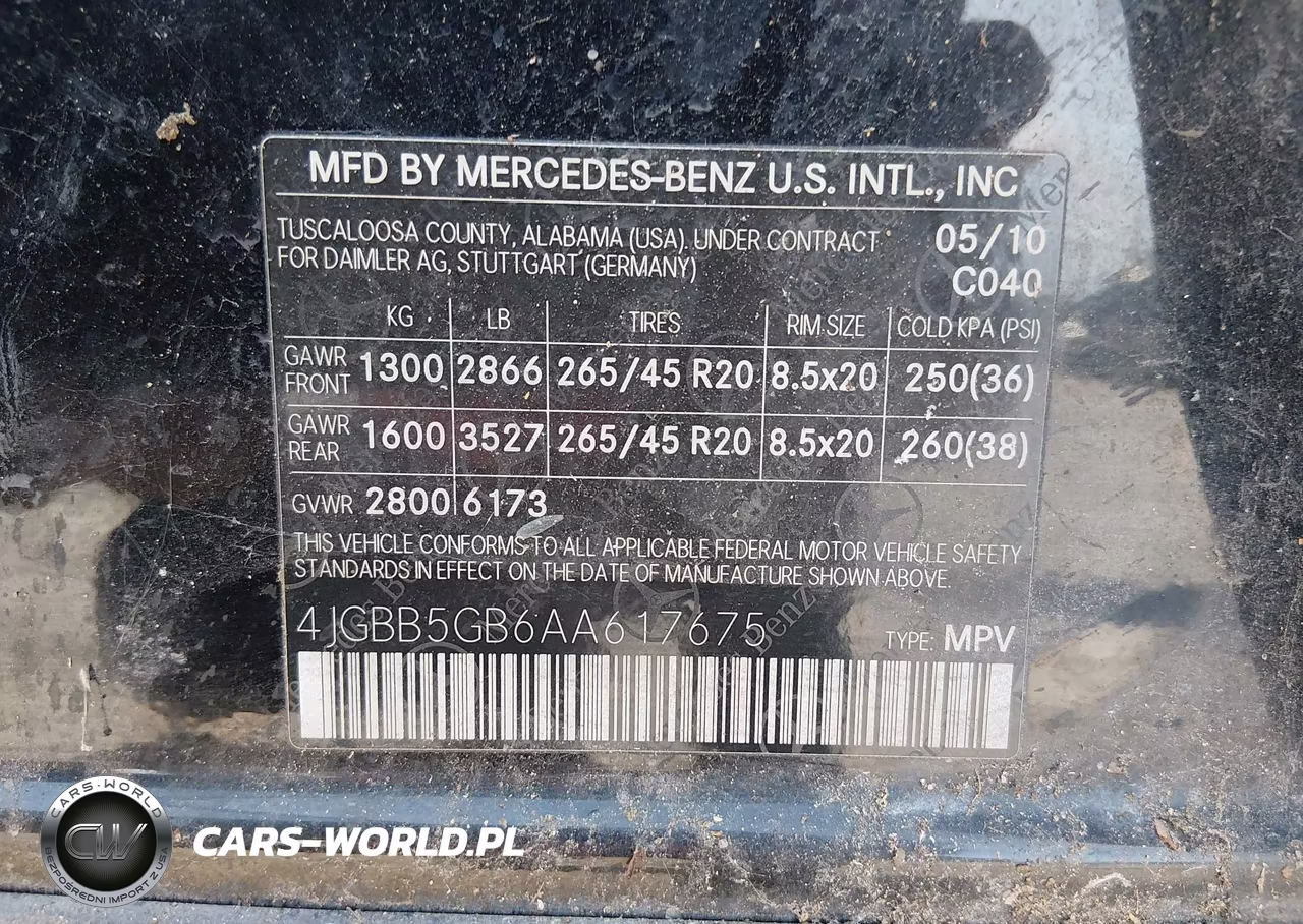 2010 Mercedes-Benz Ml 350 VIN:4JGBB5GB6AA617675 - 9