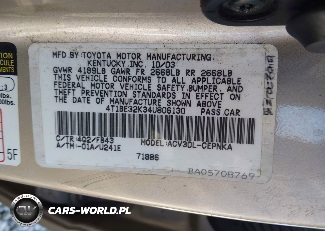 2004 Toyota Camry Le VIN:4T1BE32K34U806130 - 9