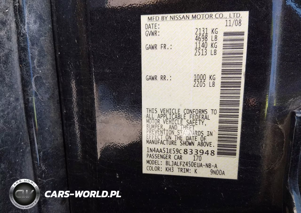 NISSAN MAXIMA S VIN:1N4AA51E59C833948 - 9