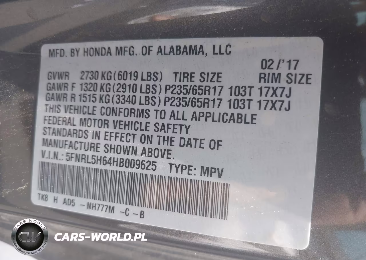 2017 Honda Odyssey Ex-L VIN:5FNRL5H64HB009625 - 9