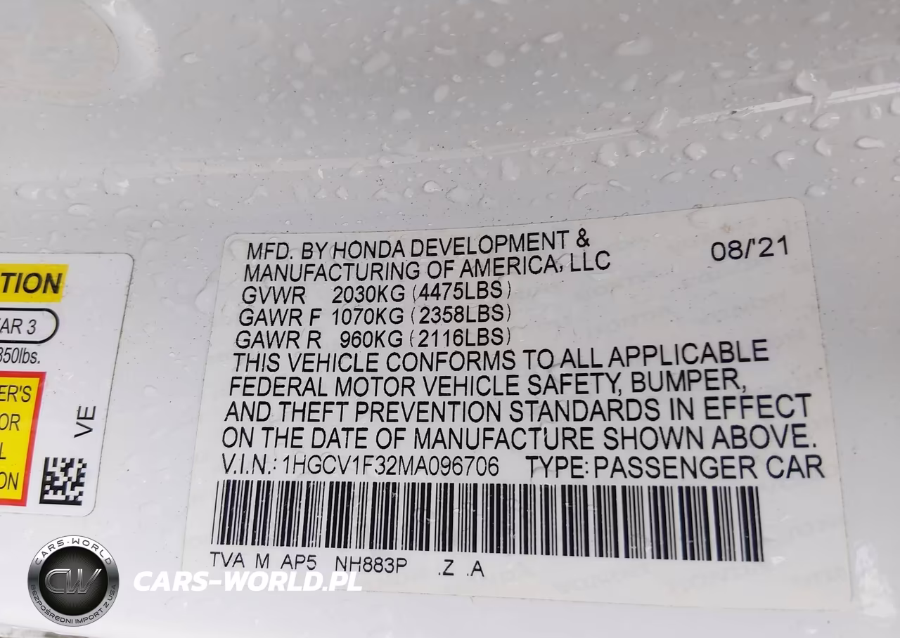 2021 Honda Accord Sport VIN:1HGCV1F32MA096706 - 9