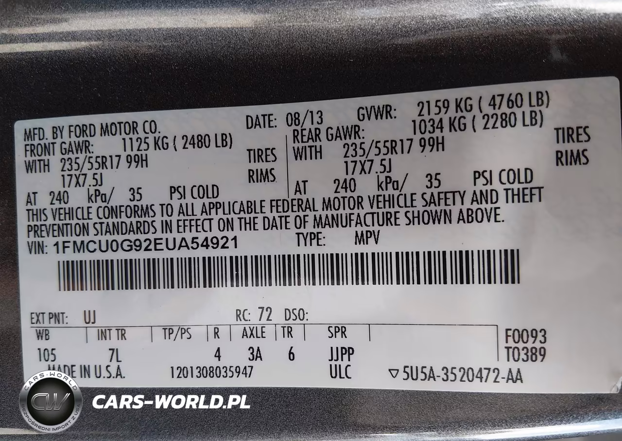 2014 Ford Escape Se VIN:1FMCU0G92EUA54921 - 9