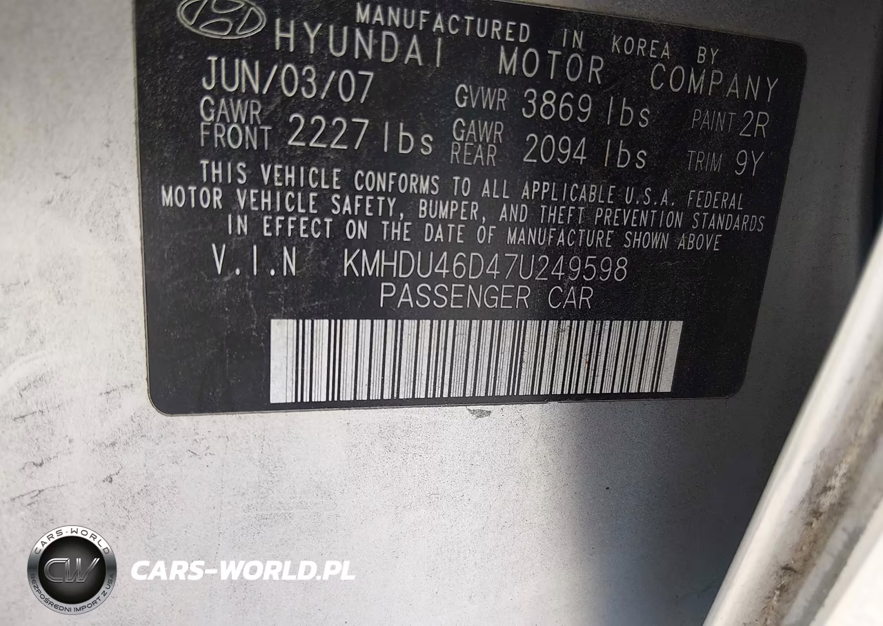 2007 Hyundai Elantra Gls-Ltd-Se VIN:KMHDU46D47U249598 - 9