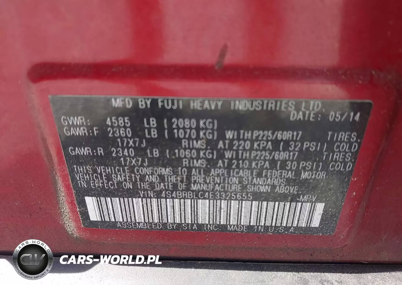 2014 Subaru Outback 2.5I Limited VIN:4S4BRBLC4E3325655 - 9