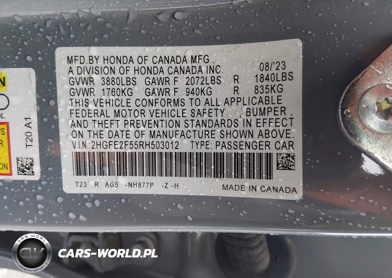 2024 Honda Civic Sport VIN:2HGFE2F55RH503012 - 9