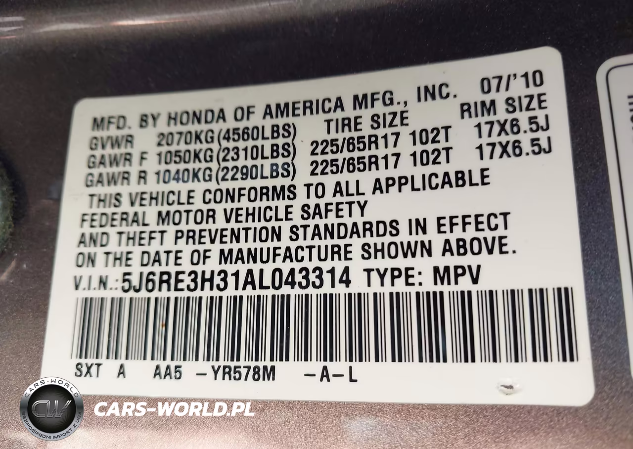 2010 Honda Cr-V Lx VIN:5J6RE3H31AL043314 - 9