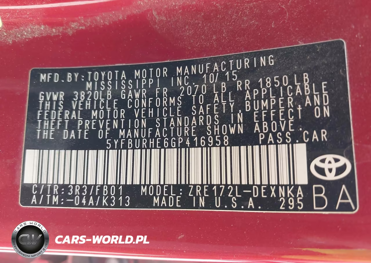 2016 Toyota Corolla Le VIN:5YFBURHE6GP416958 - 9