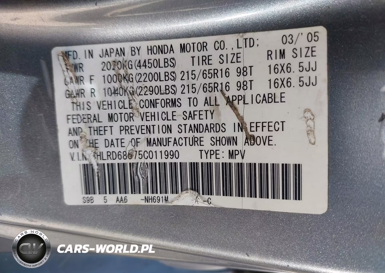 2005 Honda Cr-V Lx VIN:JHLRD68575C011990 - 9