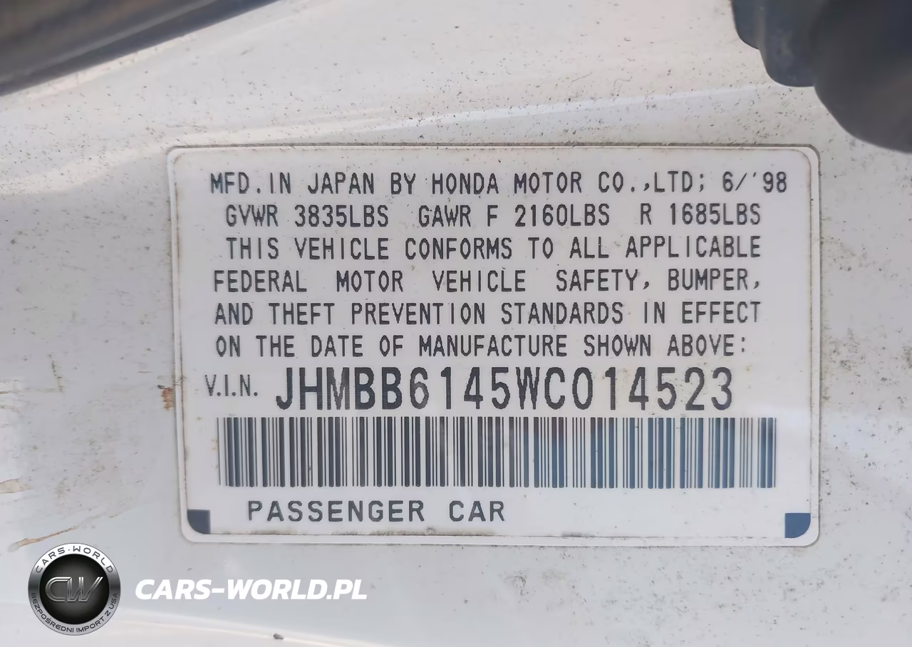 1998 Honda Prelude VIN:JHMBB6145WC014523 - 9