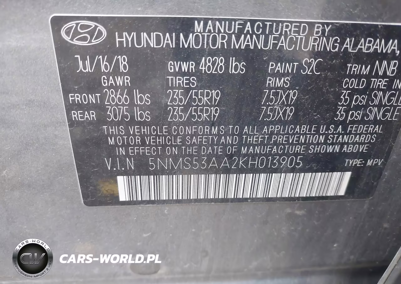 2019 Hyundai Santa Fe Limited 2.0T VIN:5NMS53AA2KH013905 - 9
