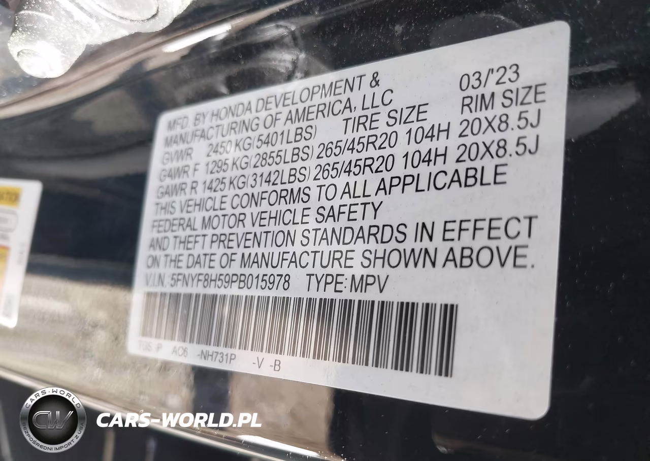 2023 Honda Passport Awd Ex-L VIN:5FNYF8H59PB015978 - 9
