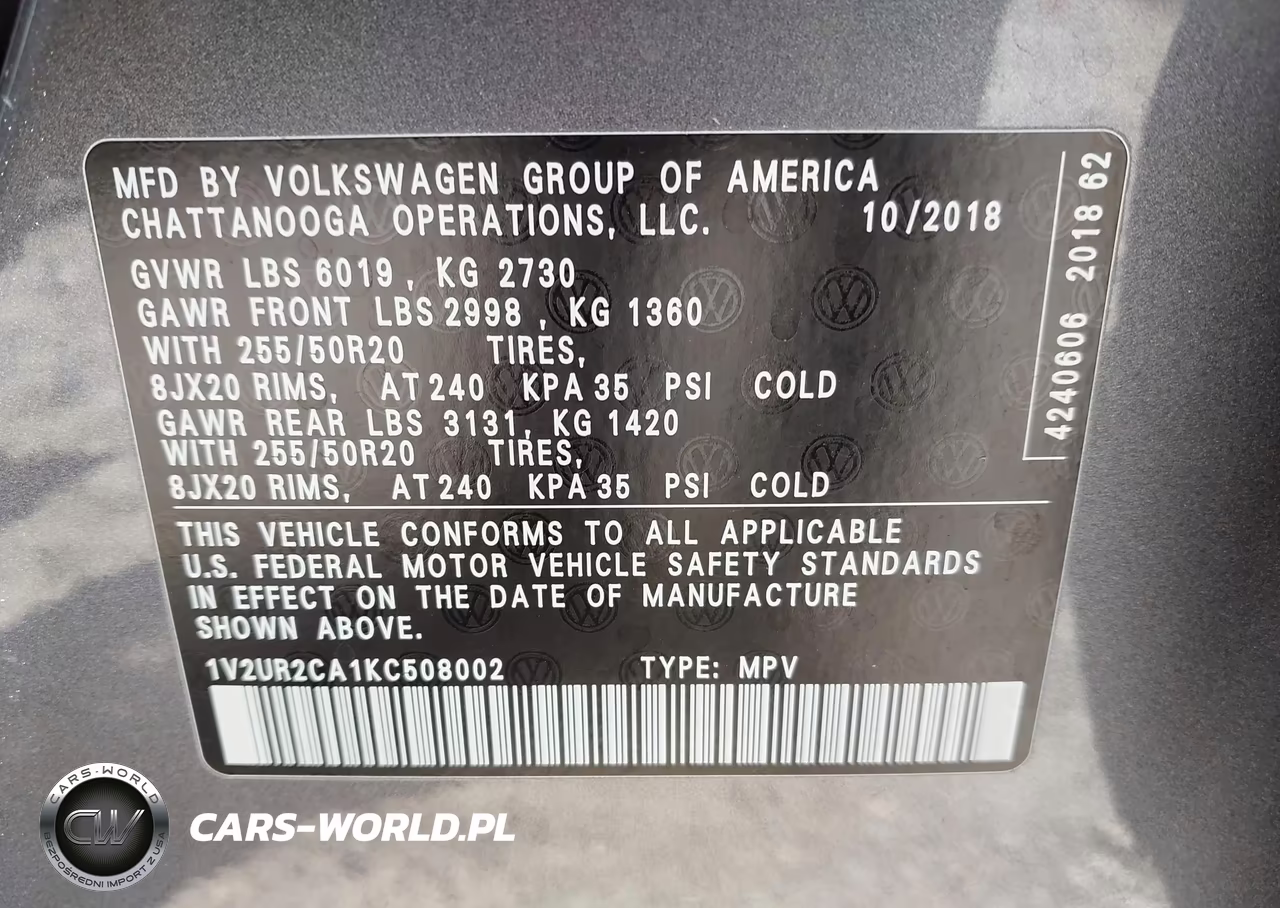 2019 Volkswagen Atlas 3.6L V6 Se W-Technology VIN:1V2UR2CA1KC508002 - 9