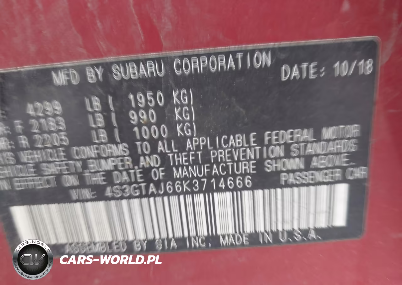 2019 Subaru Impreza 2.0I Sport VIN:4S3GTAJ66K3714666 - 9