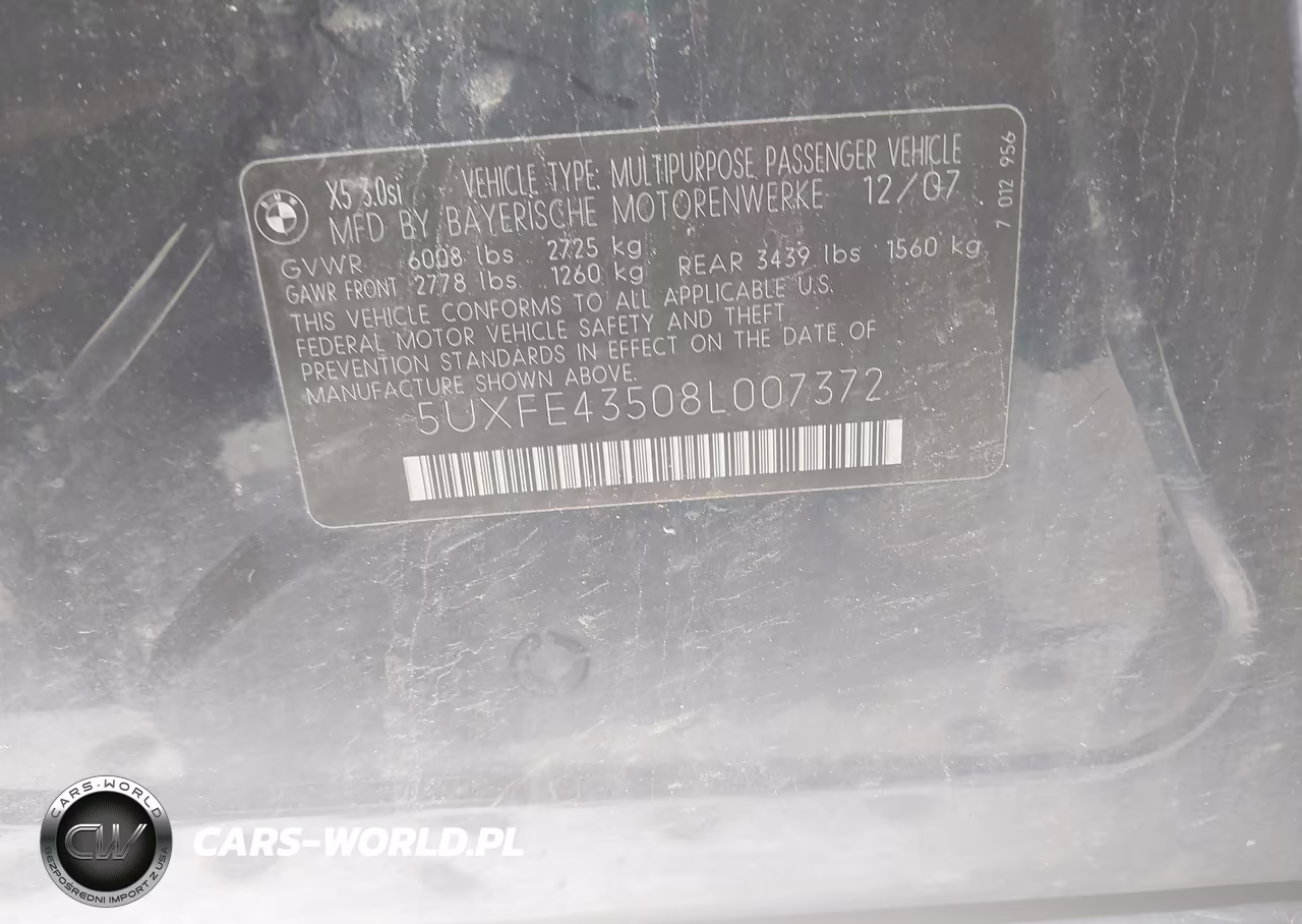 2008 BMW X5 3.0Si VIN:5UXFE43508L007372 - 9