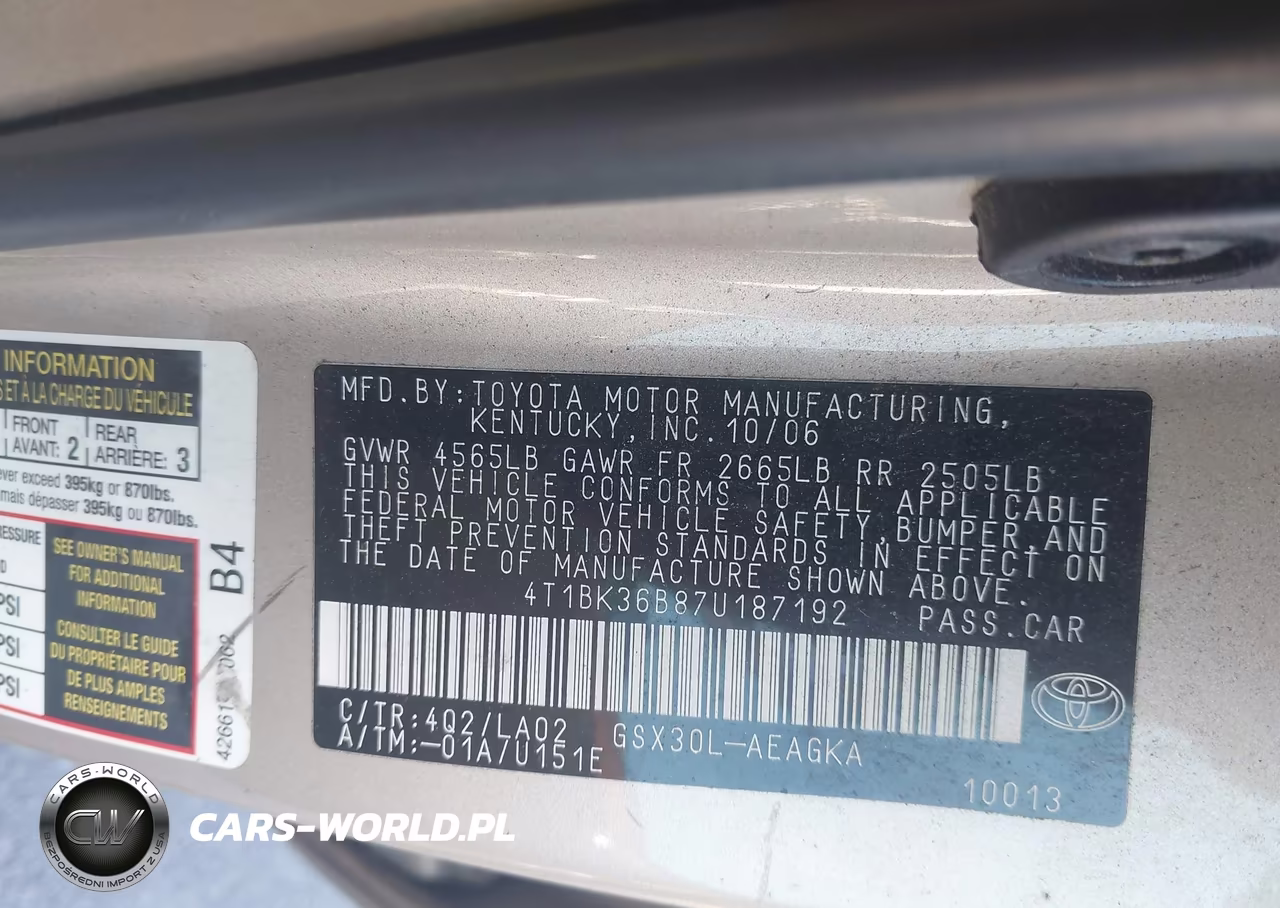 2007 Toyota Avalon Xls VIN:4T1BK36B87U187192 - 9