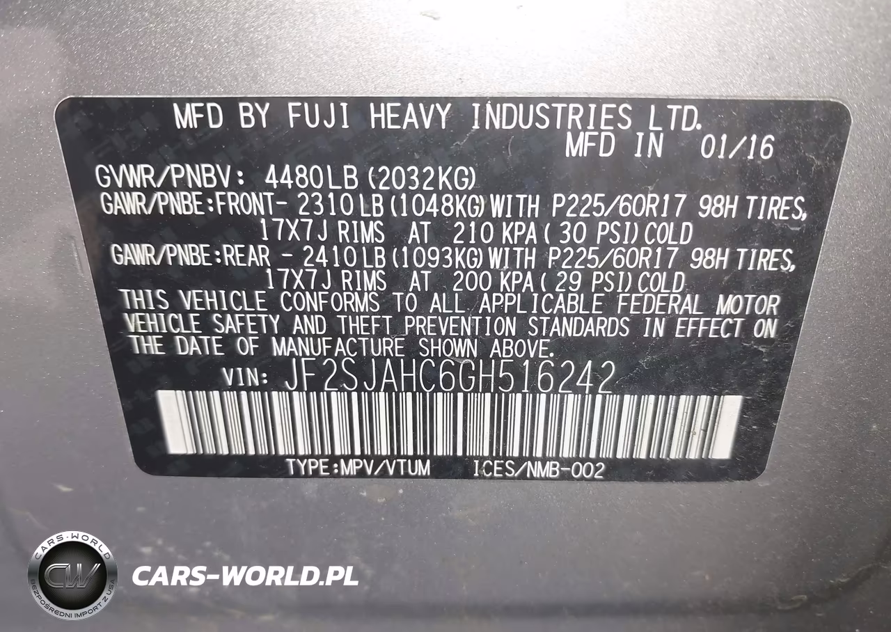 2016 Subaru Forester 2.5I Limited VIN:JF2SJAHC6GH516242 - 9