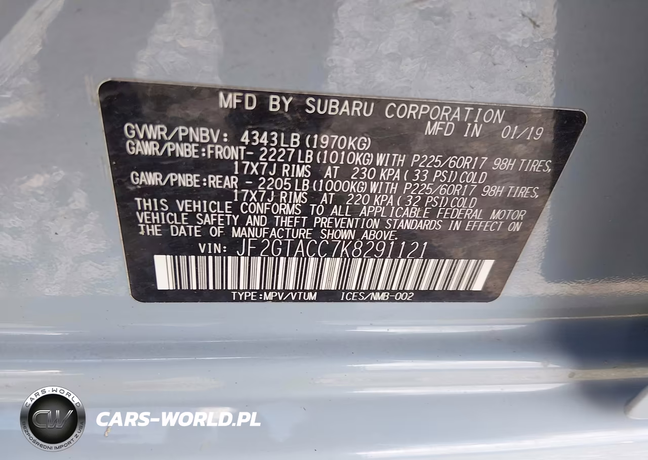 2019 Subaru Crosstrek 2.0I Premium VIN:JF2GTACC7K8291121 - 9