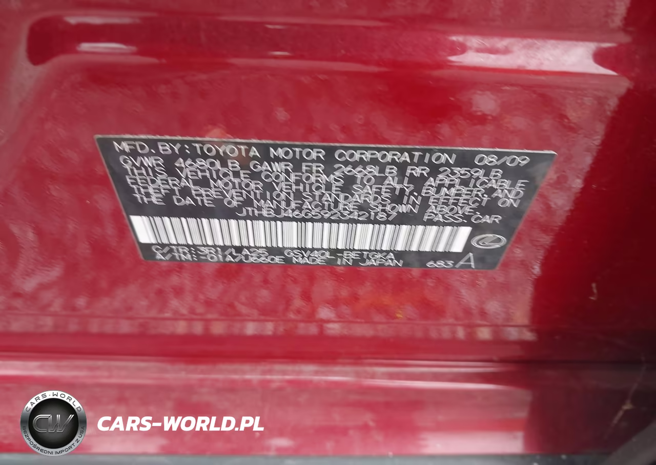 2009 Lexus Es 350 VIN:JTHBJ46G592342187 - 9