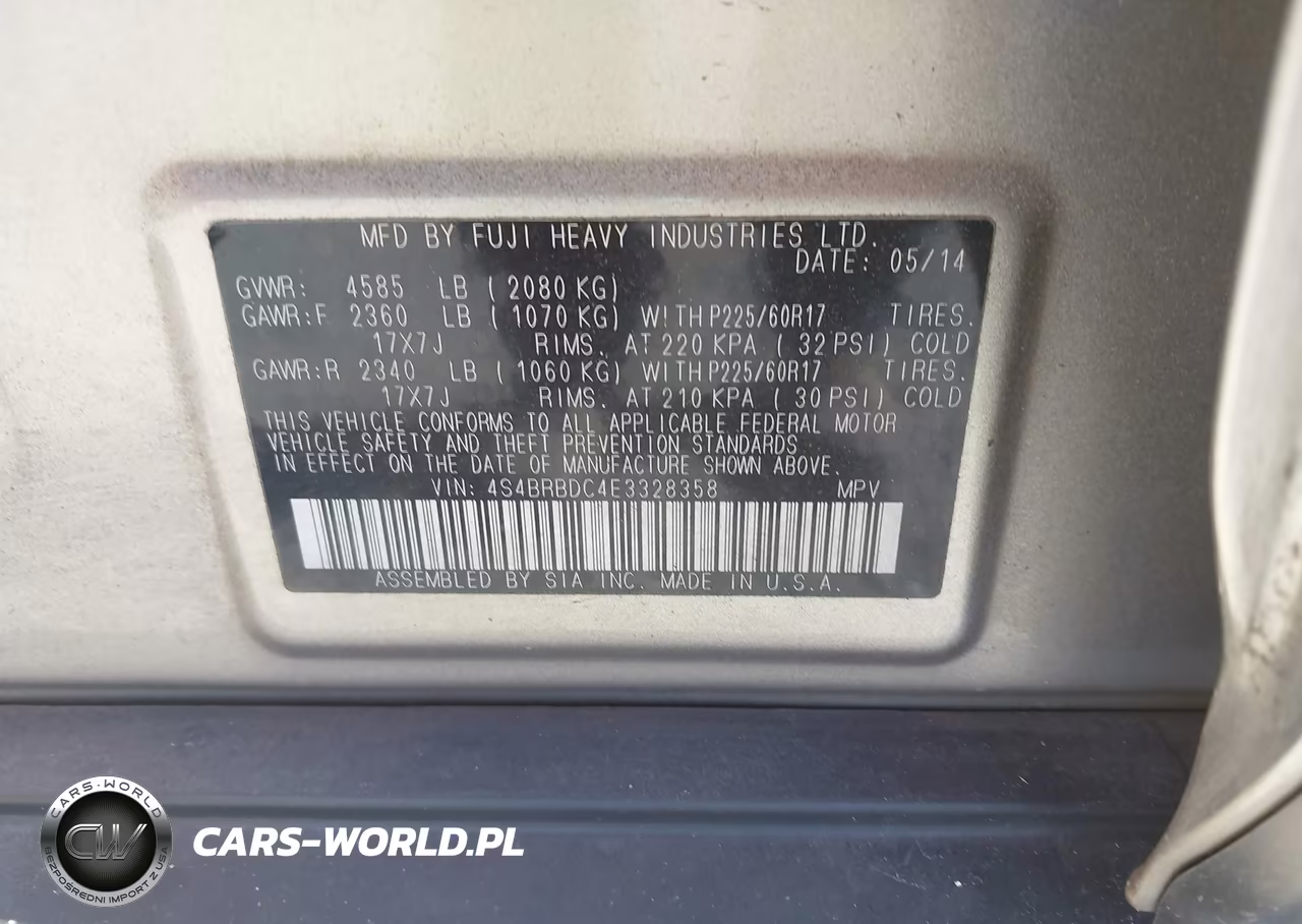2014 Subaru Outback 2.5I Premium VIN:4S4BRBDC4E3328358 - 9