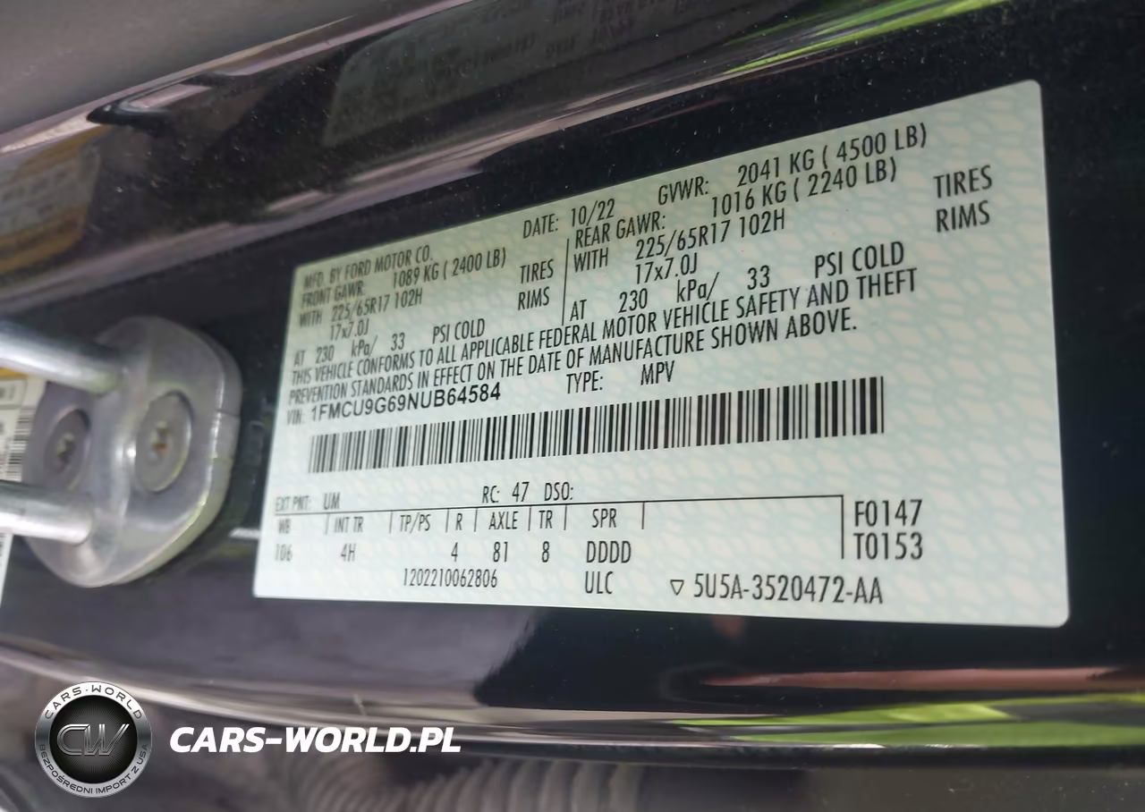2022 Ford Escape Se VIN:1FMCU9G69NUB64584 - 9