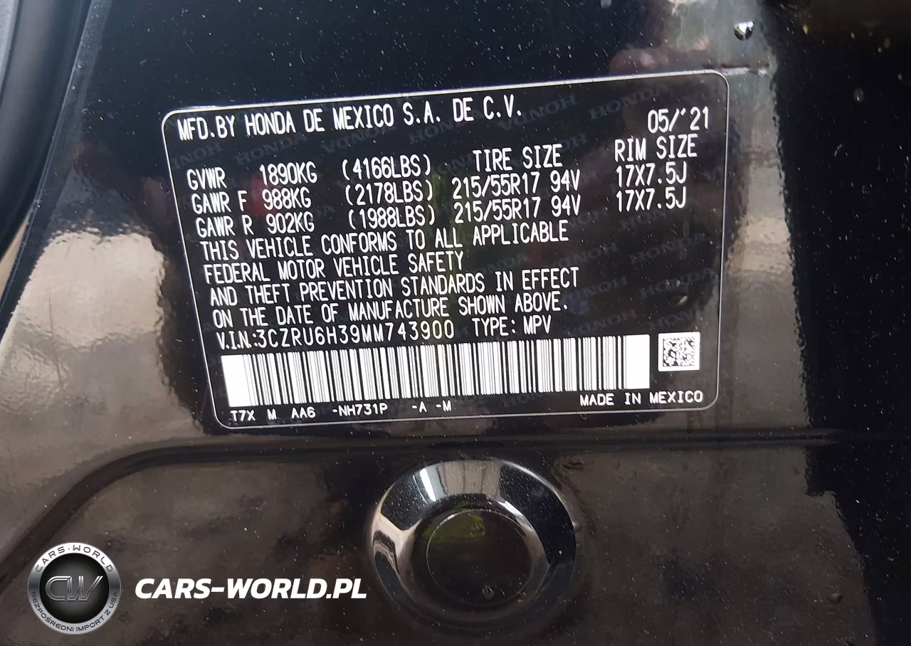 2021 Honda Hr-V Awd Lx VIN:3CZRU6H39MM743900 - 9