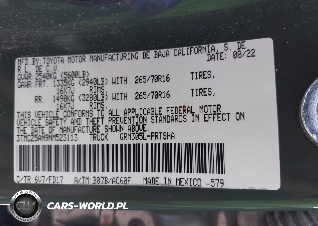 2022 Toyota Tacoma Trd Off Road VIN:3TMCZ5AN9NM523113 - 9
