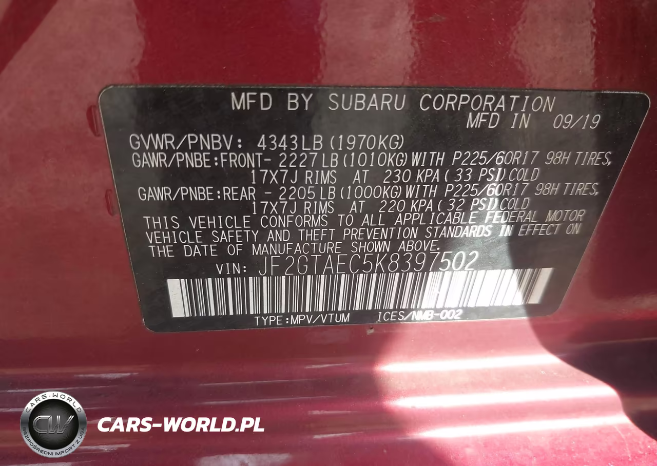 2019 Subaru Crosstrek 2.0I Premium VIN:JF2GTAEC5K8397502 - 9
