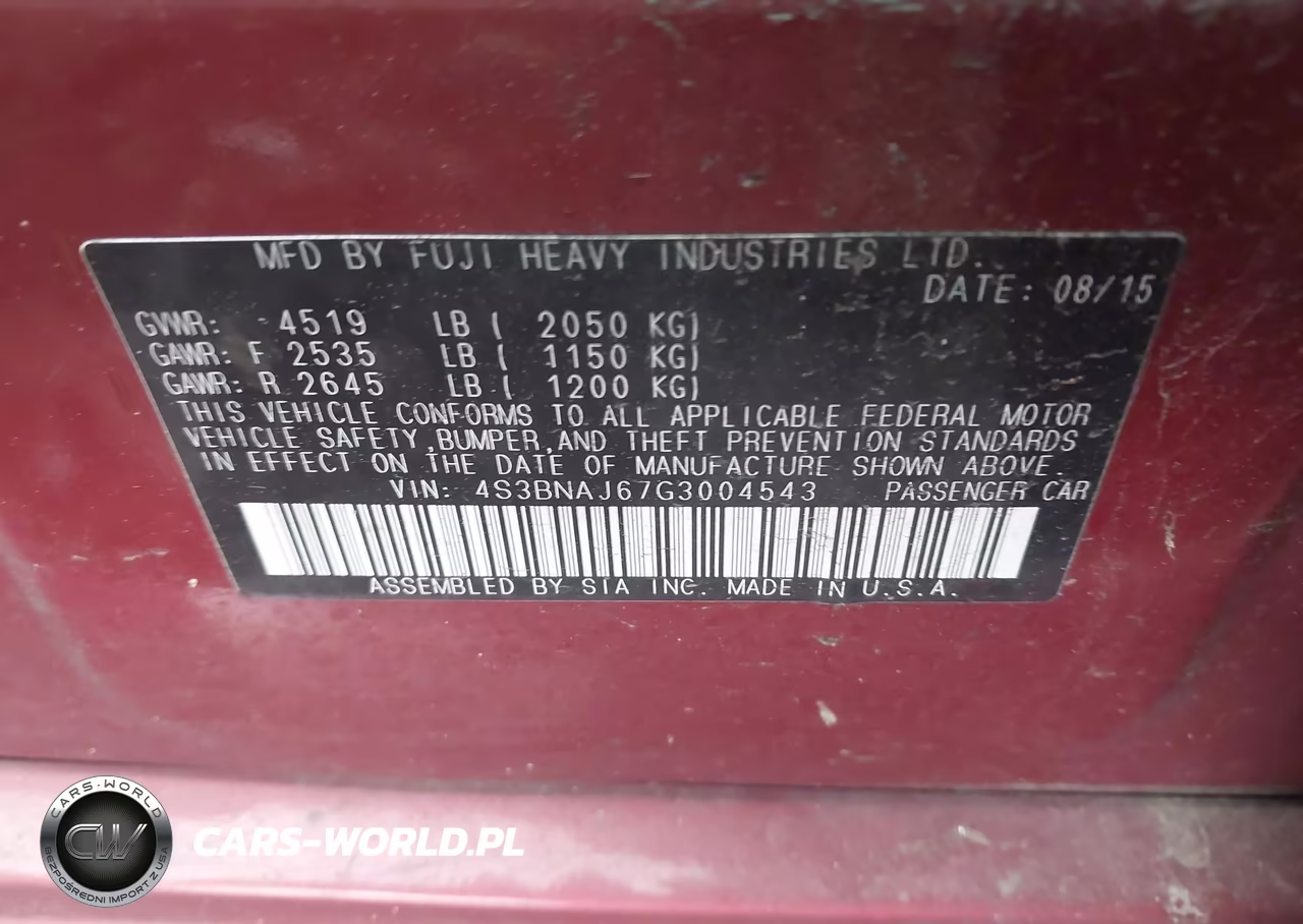 2016 Subaru Legacy 2.5I Limited VIN:4S3BNAJ67G3004543 - 9