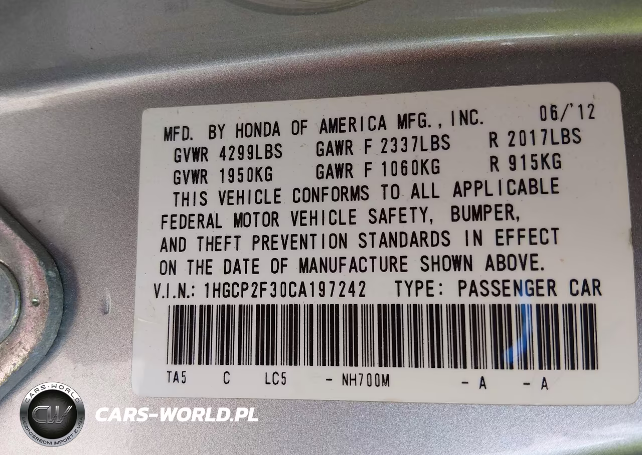 2012 Honda Accord 2.4 Lx VIN:1HGCP2F30CA197242 - 9
