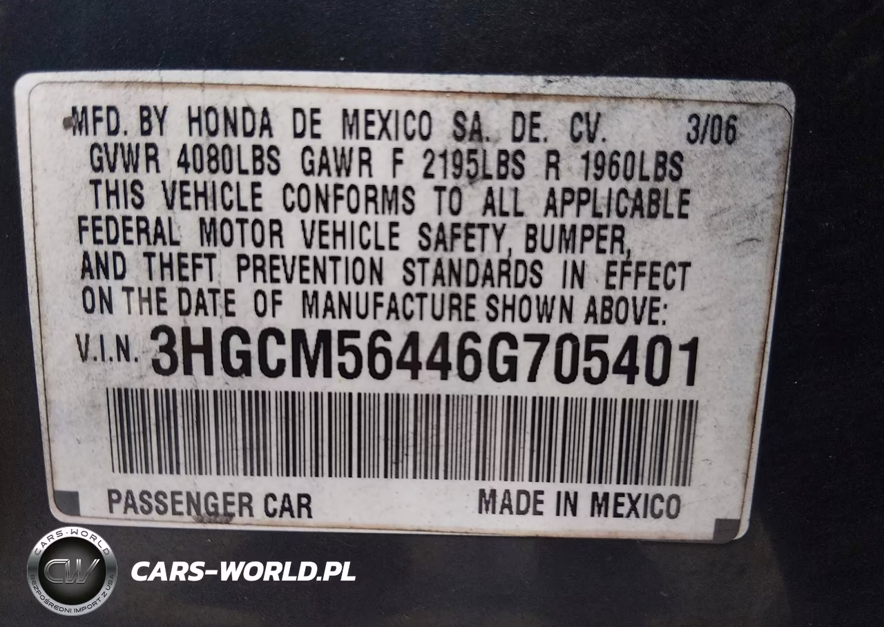 2006 Honda Accord 2.4 Lx VIN:3HGCM56446G705401 - 9