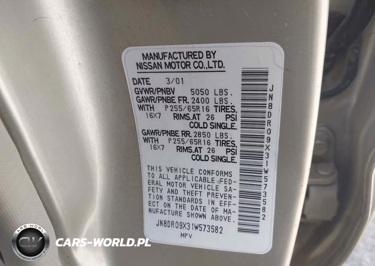 2001 Nissan Pathfinder Se VIN:JN8DR09X31W573582 - 9