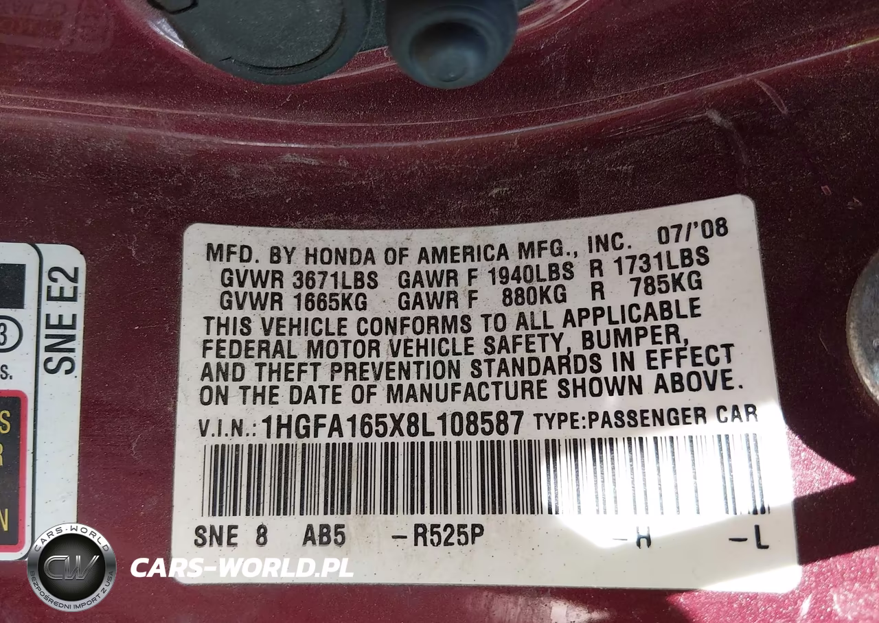 2008 Honda Civic Lx VIN:1HGFA165X8L108587 - 9