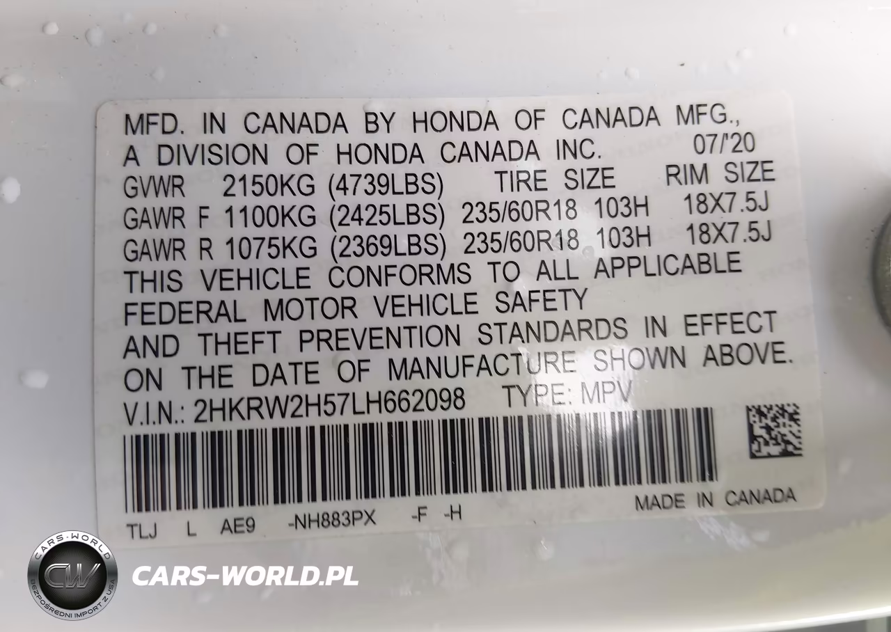 2020 Honda Cr-V Awd Ex VIN:2HKRW2H57LH662098 - 9