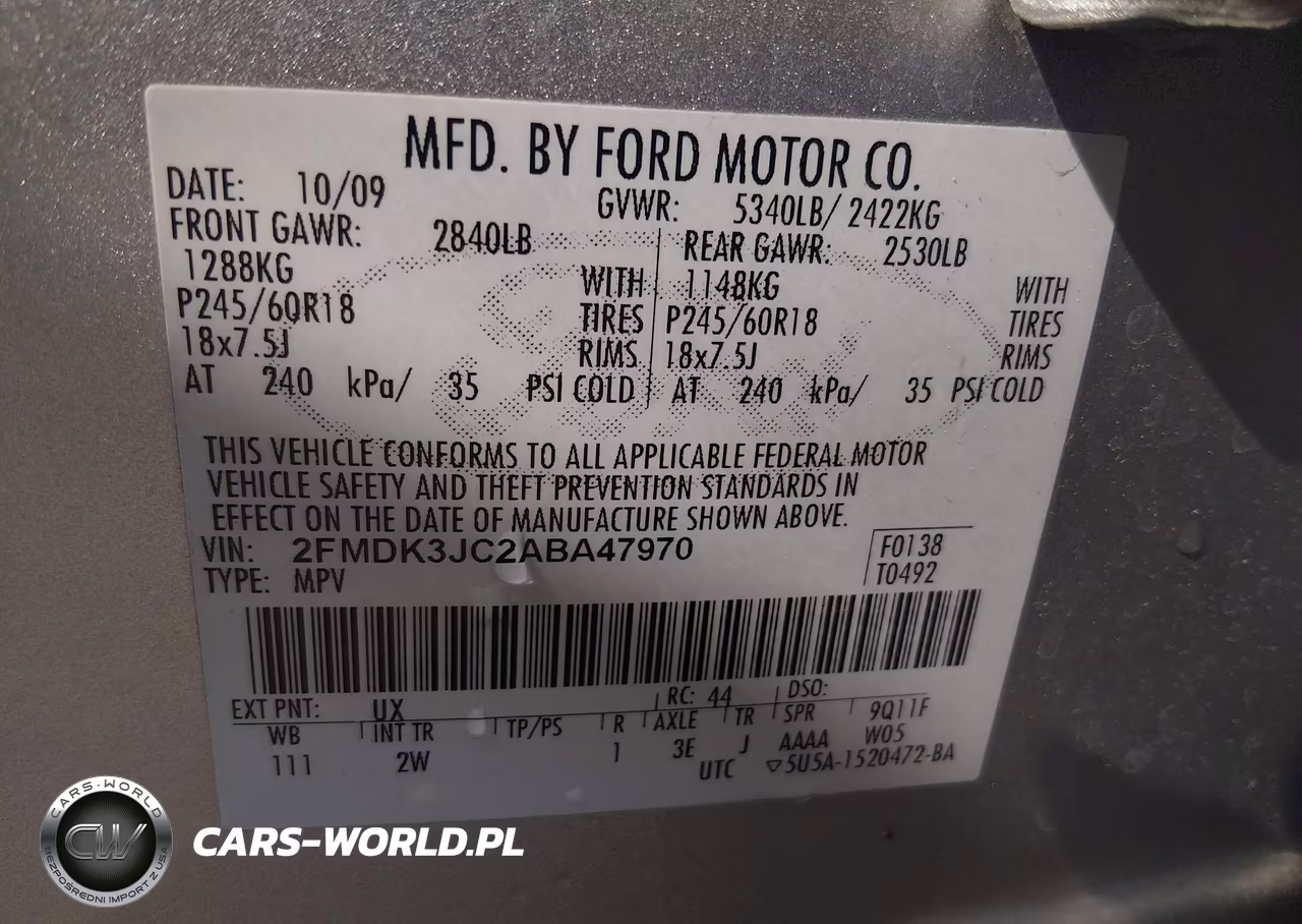 2010 Ford Edge Sel VIN:2FMDK3JC2ABA47970 - 9