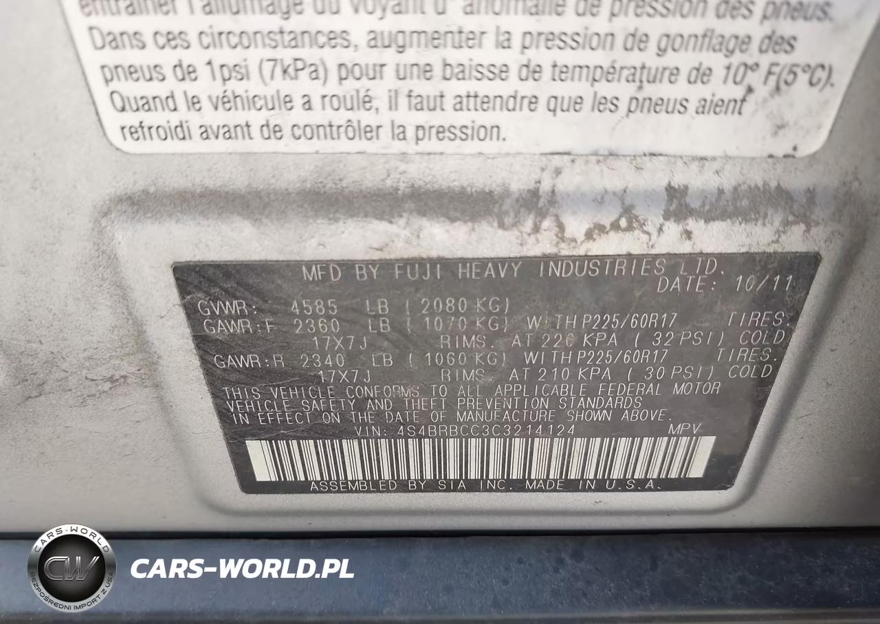 2012 Subaru Outback 2.5I Premium VIN:4S4BRBCC3C3214124 - 9