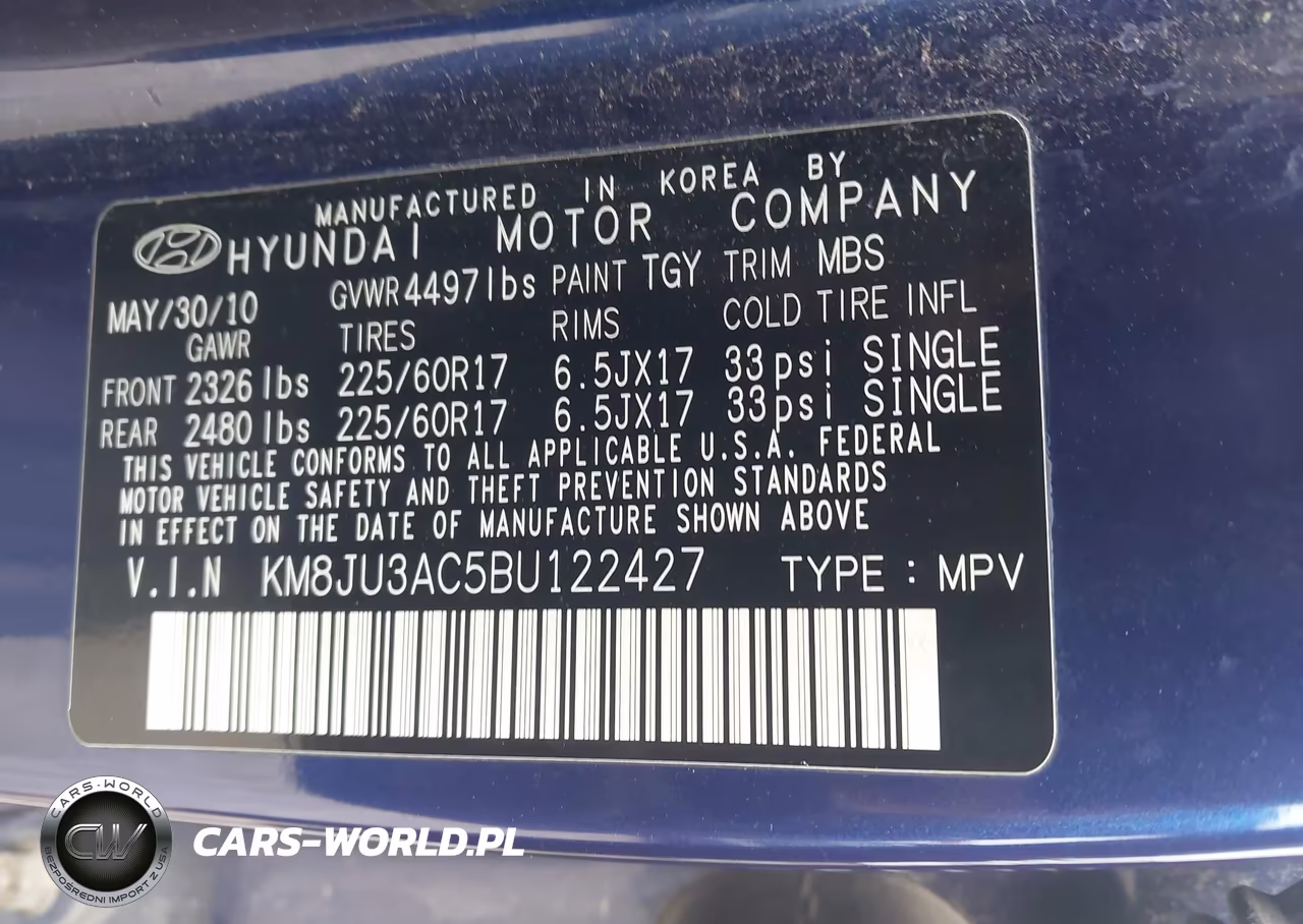 2011 Hyundai Tucson Gls VIN:KM8JU3AC5BU122427 - 9