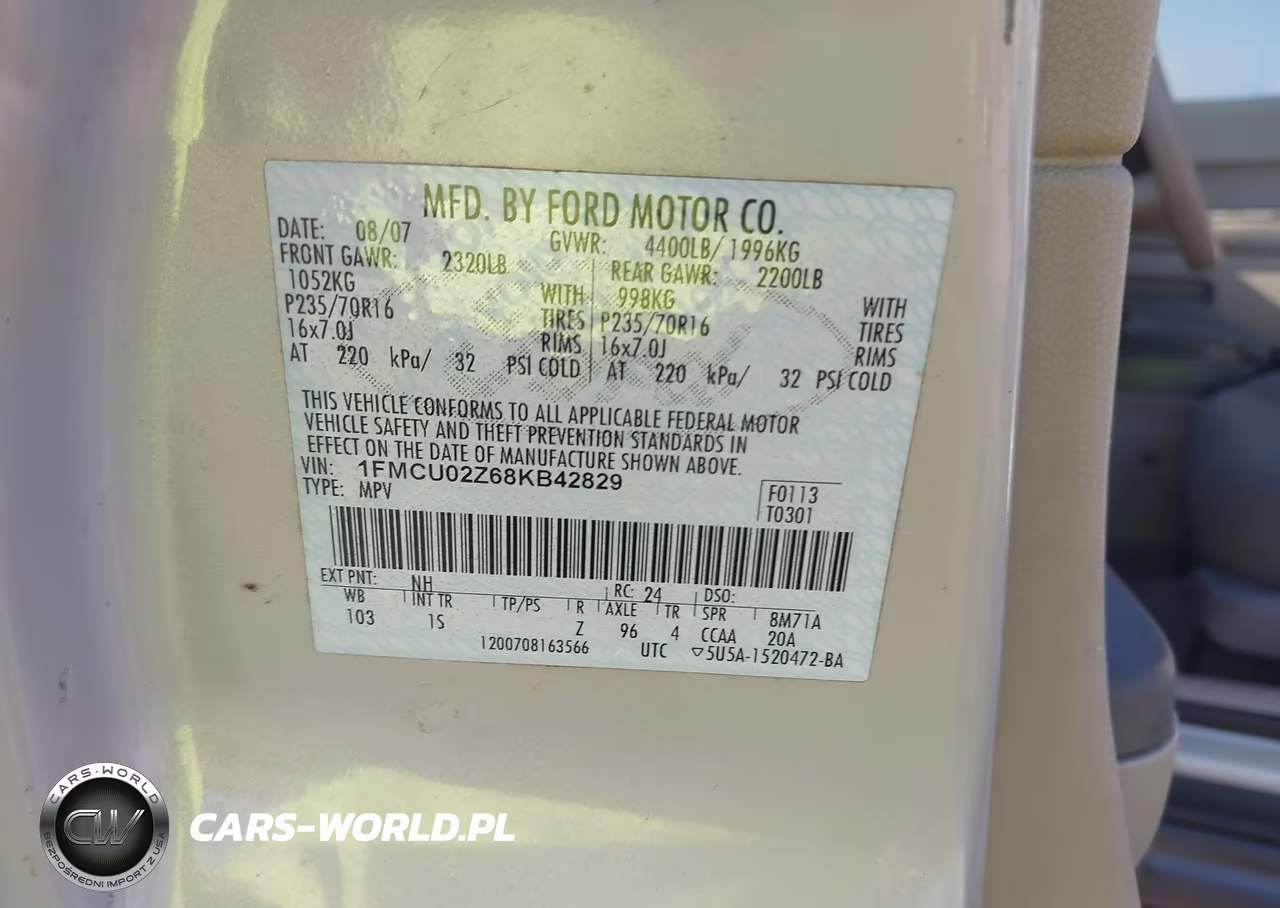 2008 Ford Escape Xls-Xls Manual VIN:1FMCU02Z68KB42829 - 9