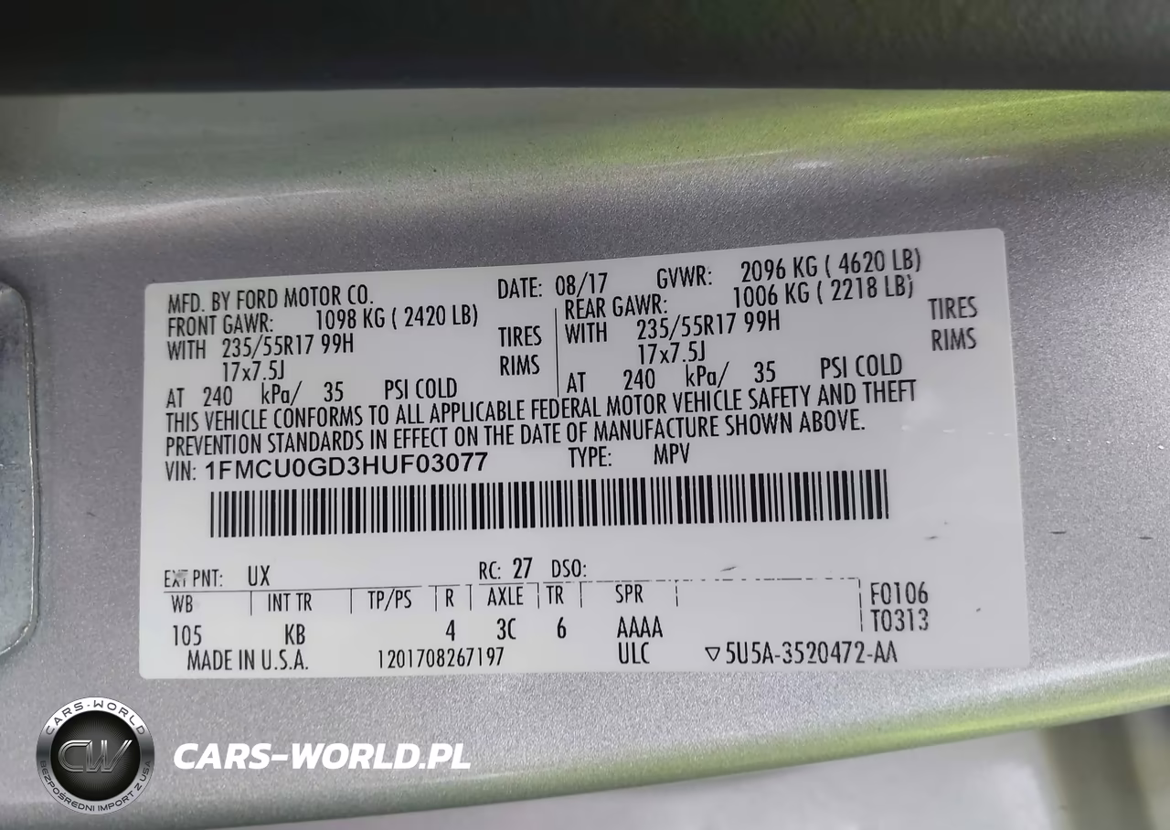 2017 Ford Escape Se VIN:1FMCU0GD3HUF03077 - 9